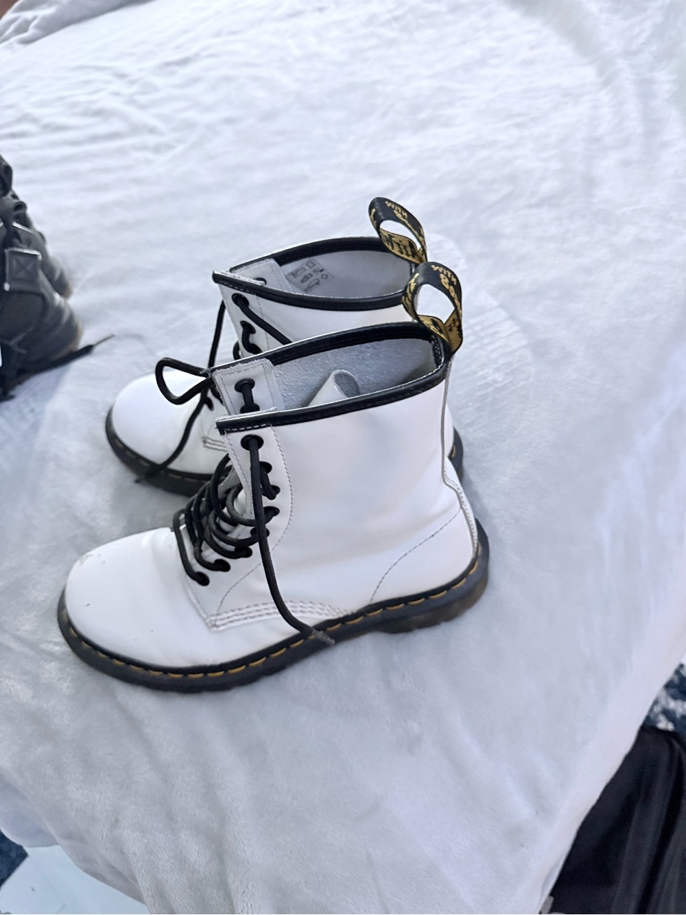 Dr. Martens White Leather Lace-Up Combat Boots with Black Trim - Picture 6 of 6